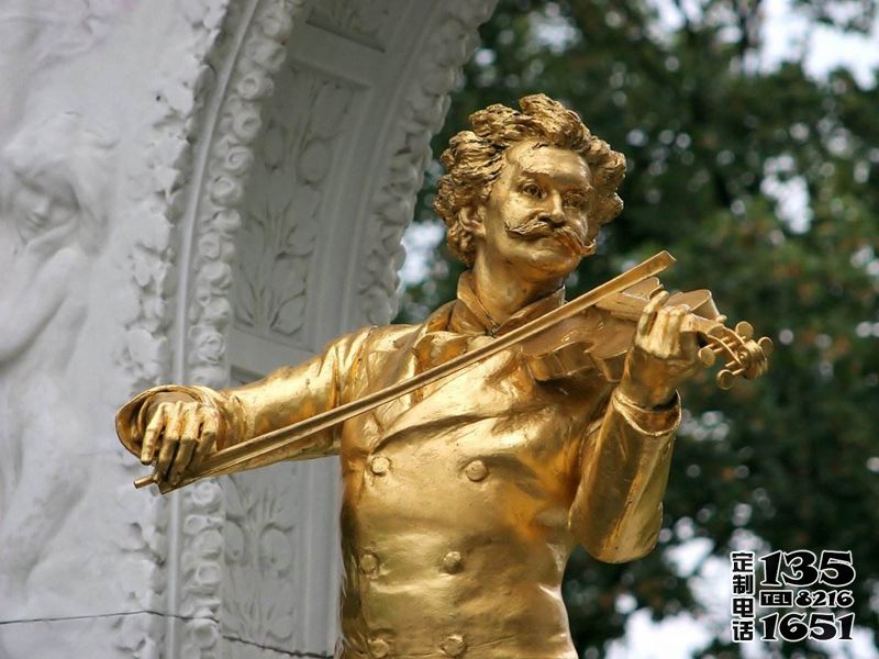 校園名人奧地利作曲家圓舞曲之約翰·施特勞斯鎏金玻璃鋼仿銅雕塑 校園名人奧地利作曲家圓舞曲之約翰·施特勞斯鎏金玻璃鋼仿銅雕塑